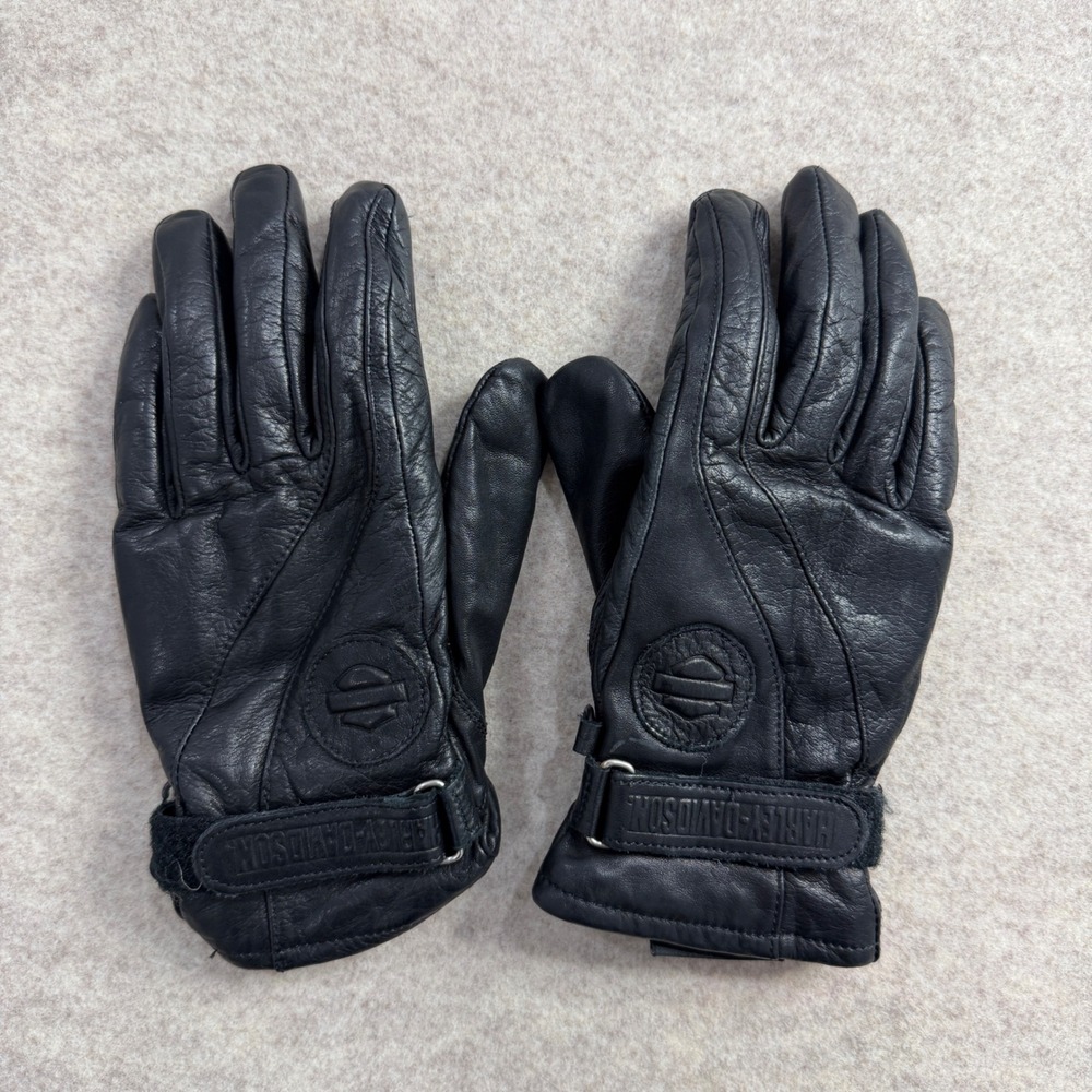 Harley-Davidson Womens Black Leather Motorcycle Riding Gloves M